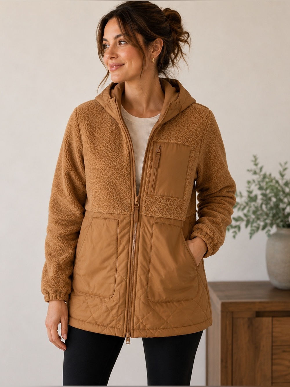 Women’s Lands End High Pile Fleece Quilted Mixed Media Parka